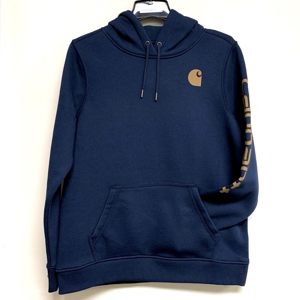 !SOLD! Carhartt Women’s relaxed fit logo sleeve hooded pullover sweatshirt